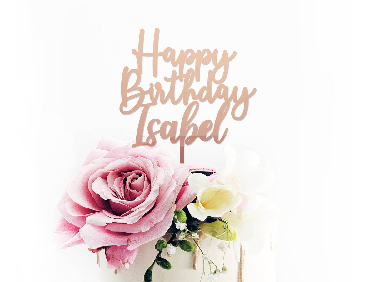 Custom Script Name Happy Birthday Cake Topper