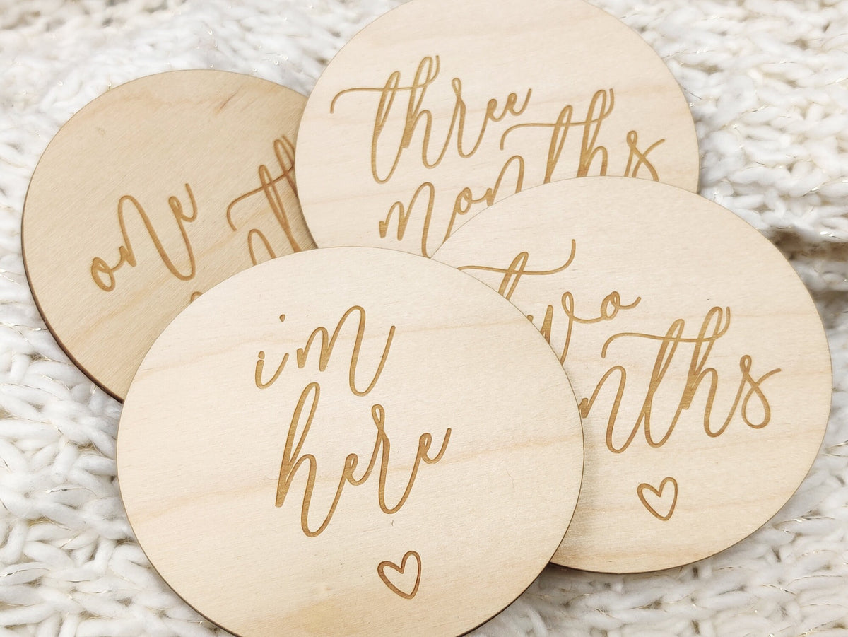 Elegant Script Wooden Baby Milestones