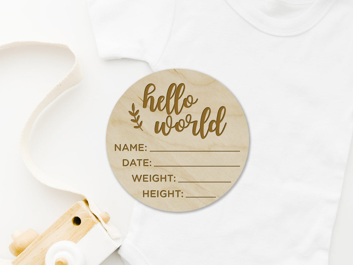 Hello World New Baby Arrival Plaque Sign