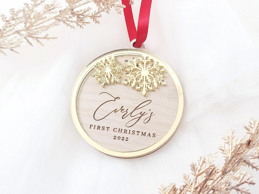 Custom Layered Snowflake Baby First Christmas Ornament
