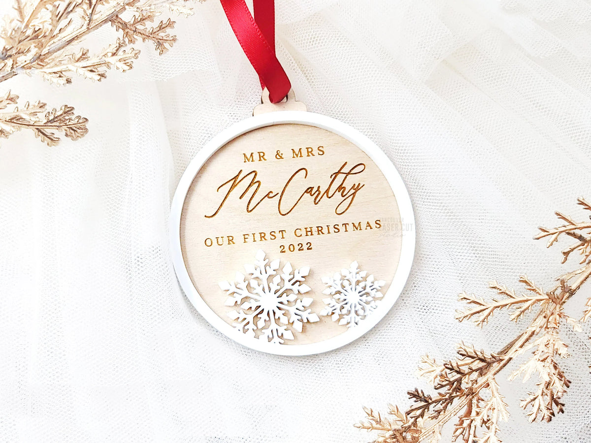 Mr and Mrs Custom Layered Snowflake Ornament