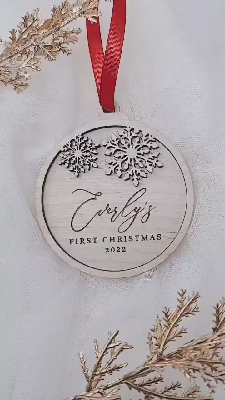 Custom Layered Snowflake Baby First Christmas Ornament